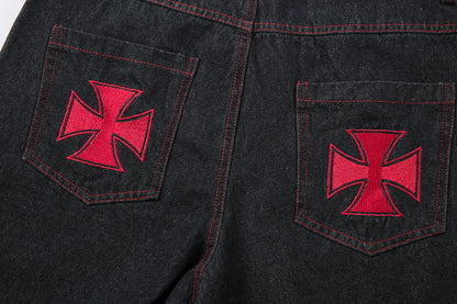 Iron Cross Embroidered | Baggy Jeans - Santo 