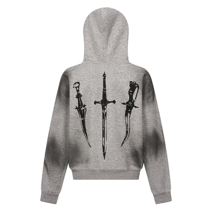 Gothic Distressed Print | Zip-Up Hoodie - Santo 
