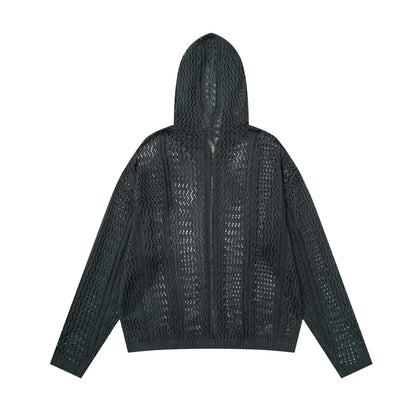 Crochet Mesh | Knit Zip Up Hoodie - Santo 