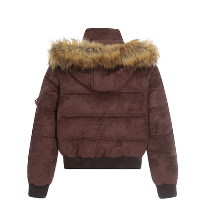 Alpine Buckle | Toggle-Front Faux Suede Puffer