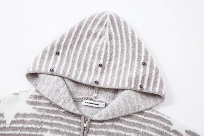Winter Sky | Knitted Hoodie with Faux Fur Trim
