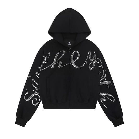 STELLAR | Rhinestone Script Zip Hoodie