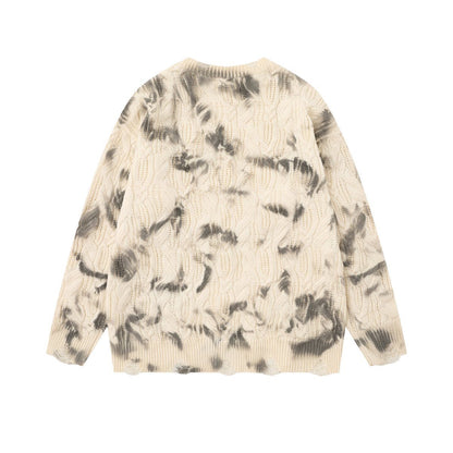 Charcoal Fade | Distressed Tie-Dye Knit Pullover