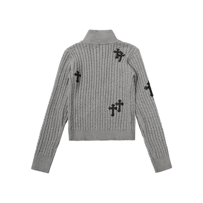 Fuzzy Pup | Striped Knit Cardigan with Dog Embroidery