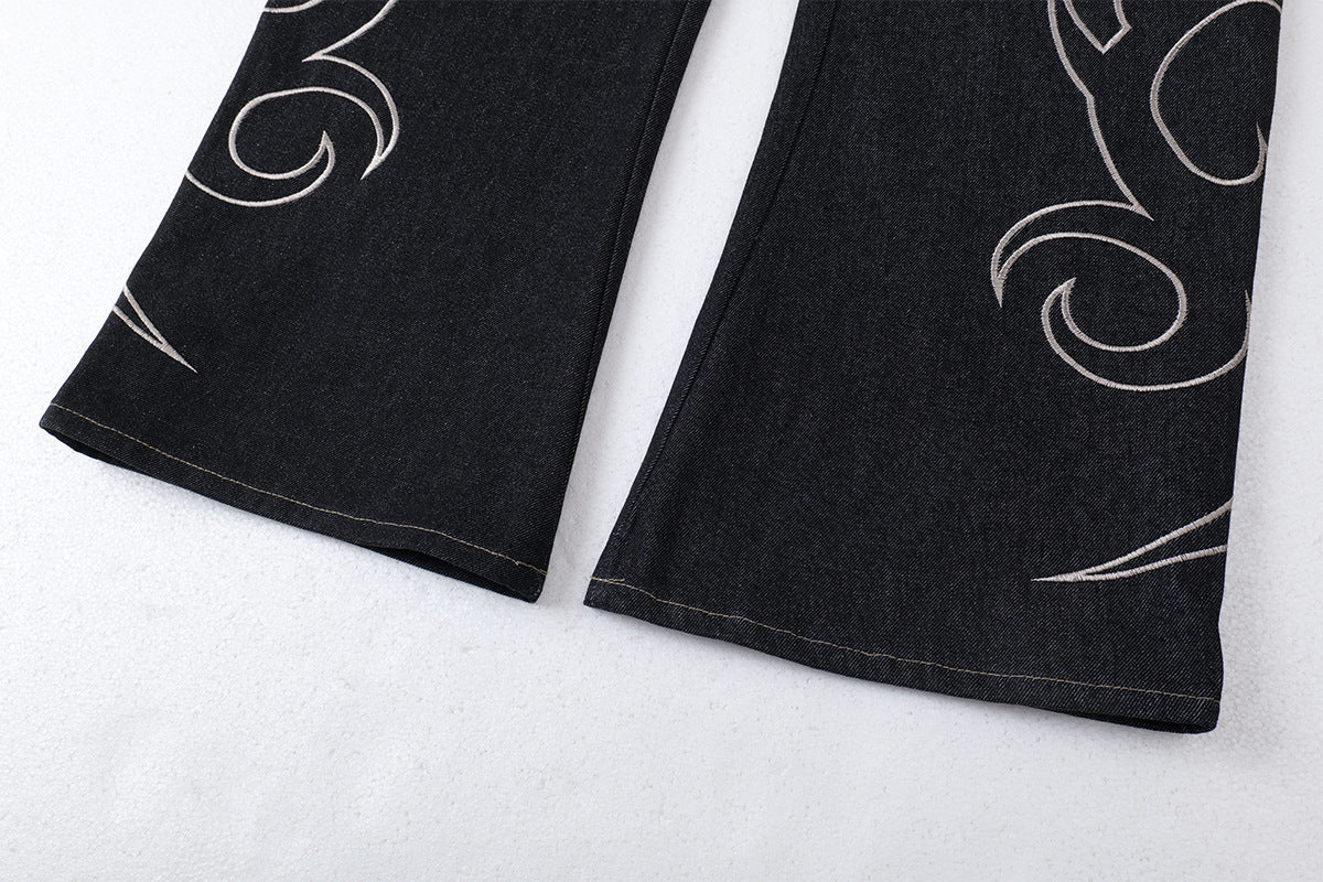 Baggy Barrel | Embroidery Wide Jeans