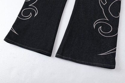 Baggy Barrel | Embroidery Wide Jeans