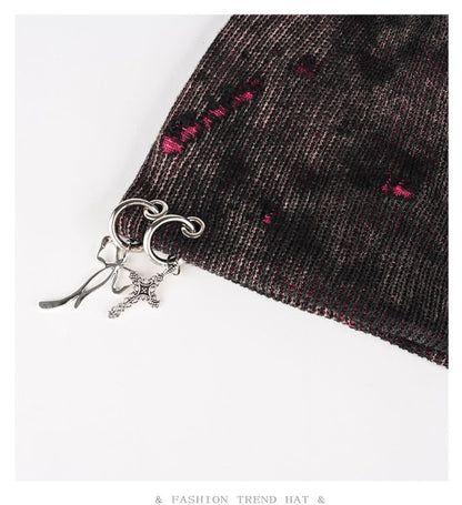 Retro Wasteland Style Distressed Knit | Hanging Charm Beanie