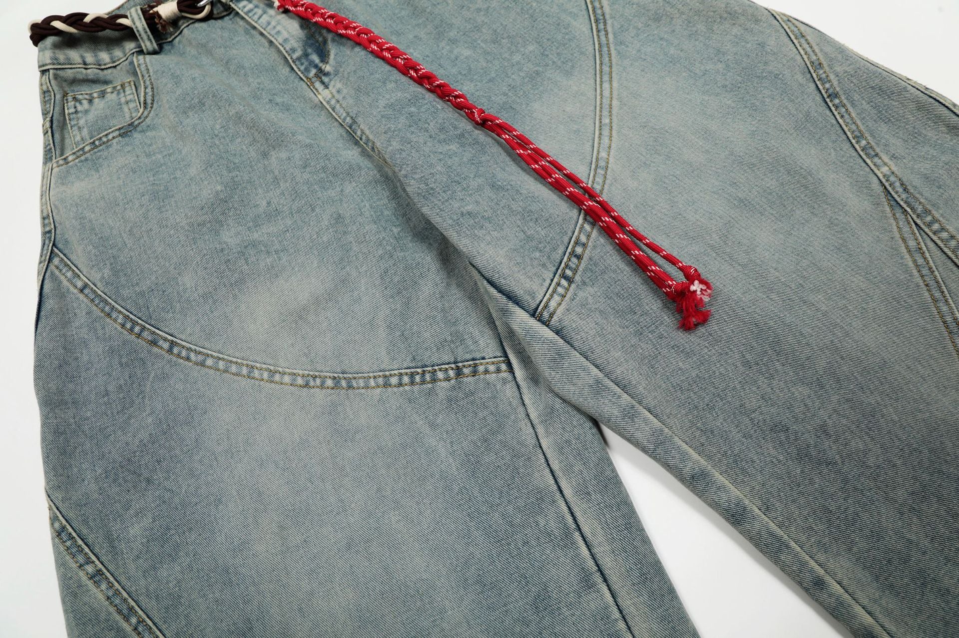 Denim Retro Belt Detail | Patchwork Barrel Jeans