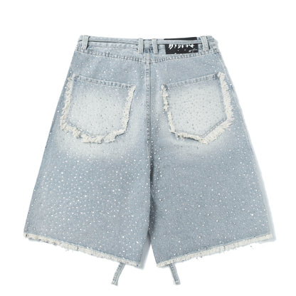Rhinestone Frayed | Denim Shorts - Santo 