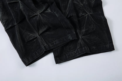 Washed Distressed Pleated | Baggy Jeans - Santo 