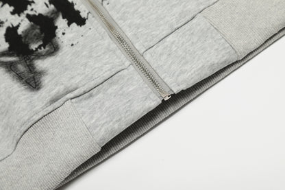 Graffiti Print Faux Fur | Zip Up Hoodie - Santo 