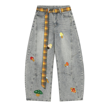 Mushroom patch | Embroidered wide leg jeans