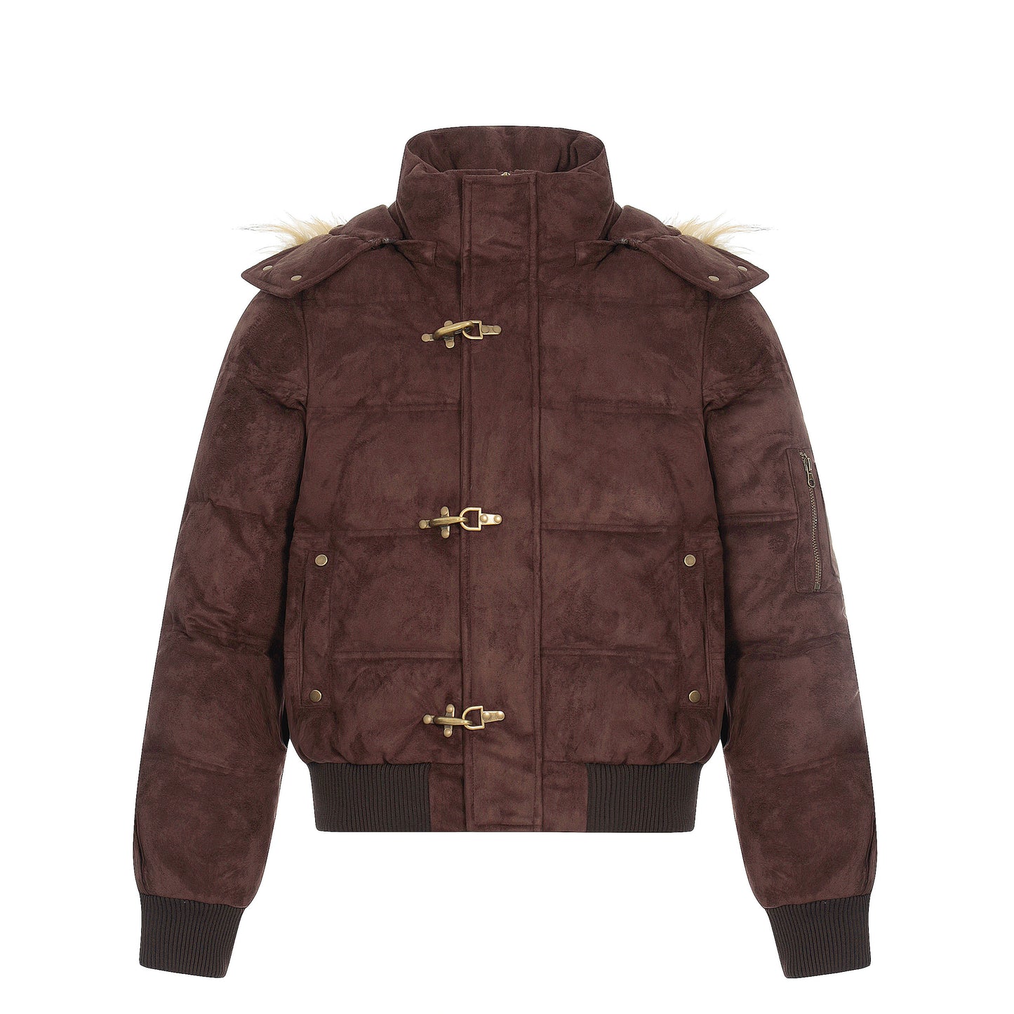 Alpine Buckle | Toggle-Front Faux Suede Puffer