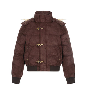 Alpine Buckle | Toggle-Front Faux Suede Puffer
