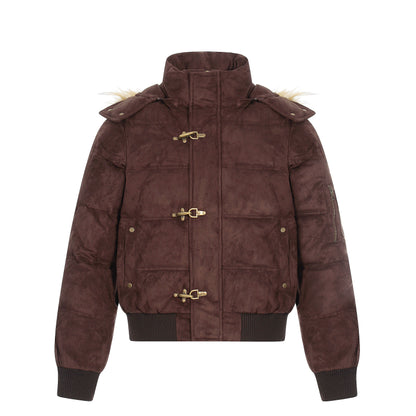 Alpine Buckle | Toggle-Front Faux Suede Puffer