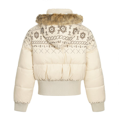 Glacier Bloom | Nordic Embroidered Hooded Puffer