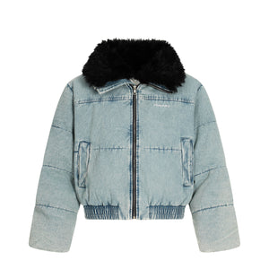 Denim Flare | Faux Fur Collar Bomber Jacket