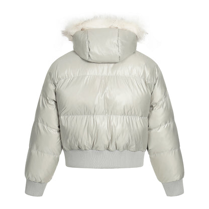 Frost Petal | Embroidered Satin Puffer Jacket