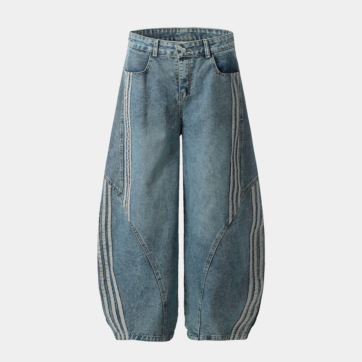 Striped Stitching | Washed Barrel Jeans - Santo 