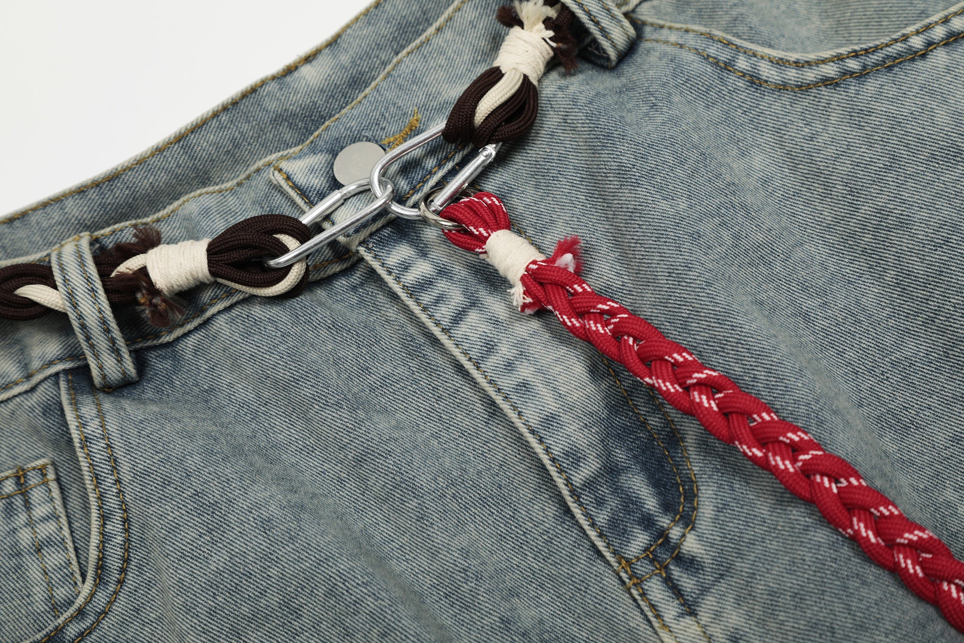 Denim Retro Belt Detail | Patchwork Barrel Jeans