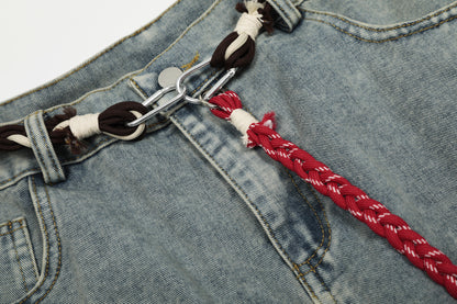 Denim Retro Belt Detail | Patchwork Barrel Jeans
