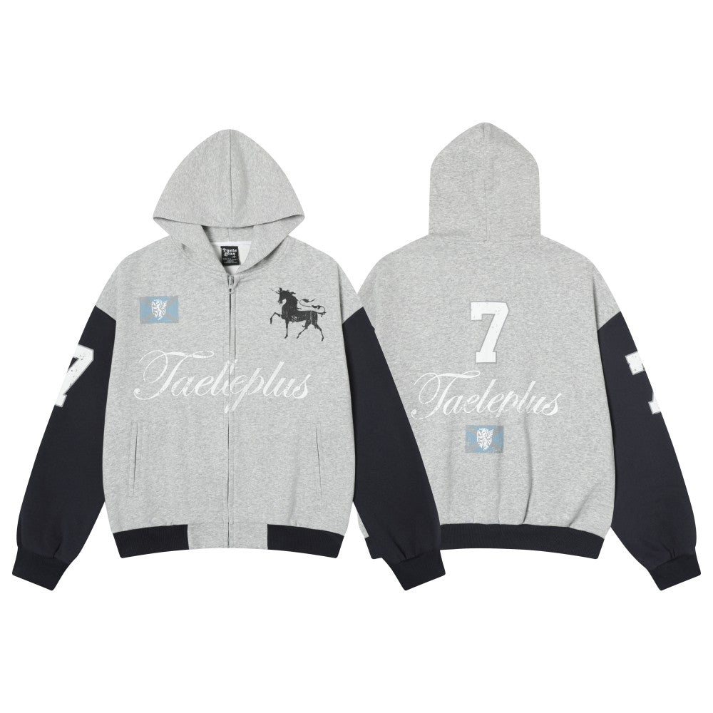 Retro Horse Varsity | Oversized Zip Up Hoodie - Santo 