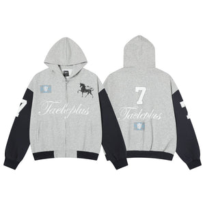 Retro Horse Varsity | Oversized Zip Up Hoodie - Santo 