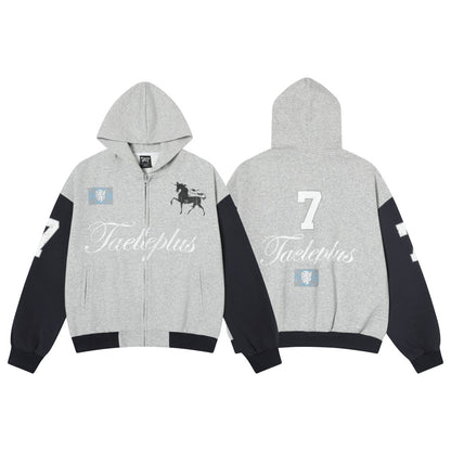 Retro Horse Varsity | Oversized Zip Up Hoodie - Santo 