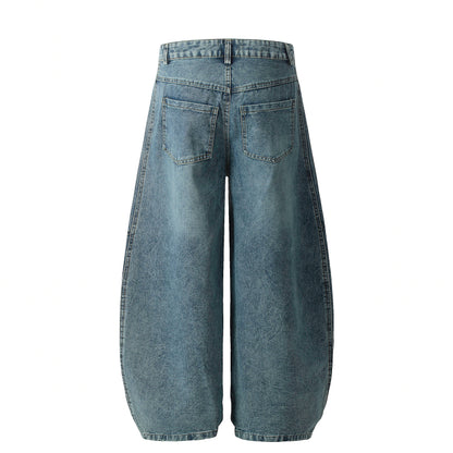 Striped Stitching | Washed Barrel Jeans - Santo 