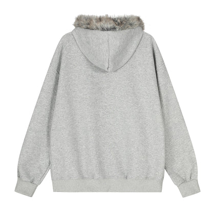 Graffiti Print Faux Fur | Zip Up Hoodie - Santo 