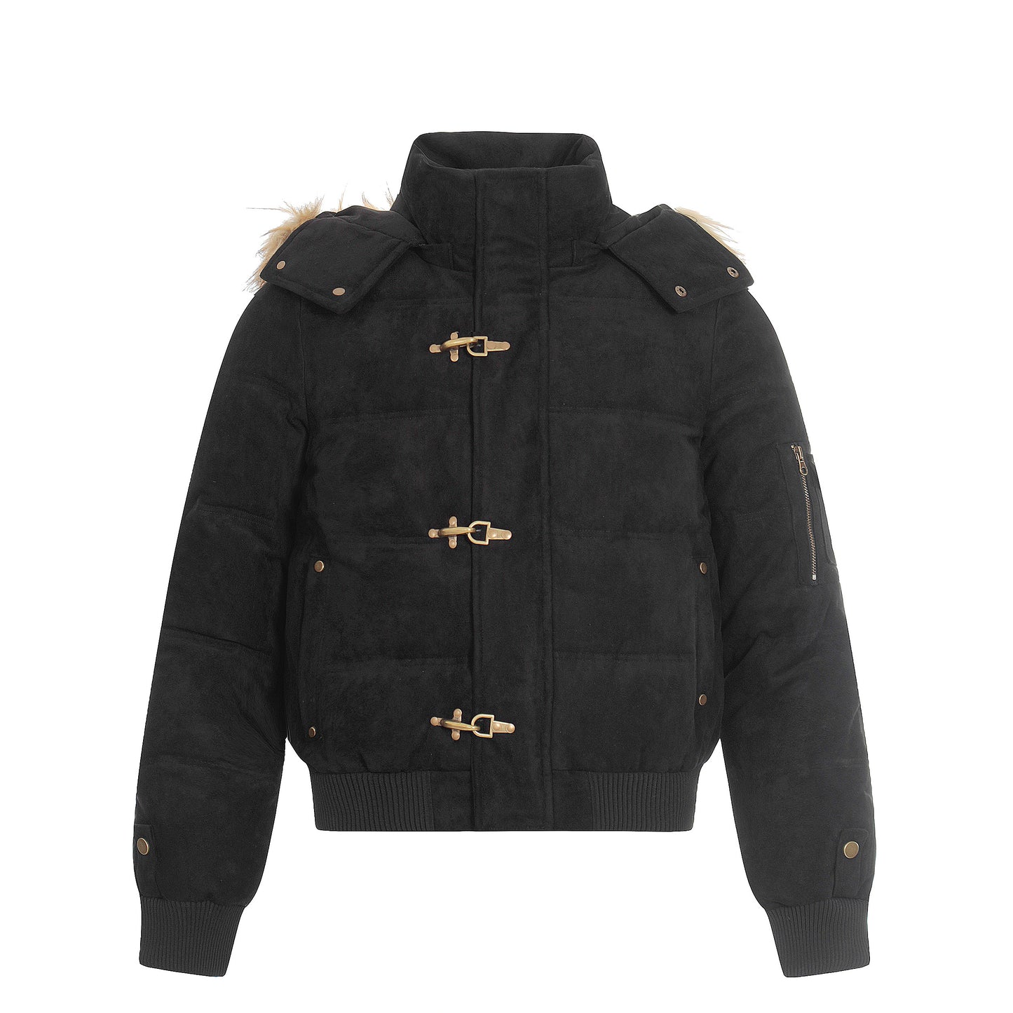 Alpine Buckle | Toggle-Front Faux Suede Puffer