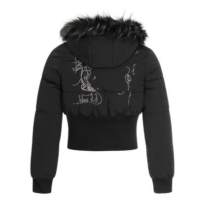 Fur Flare | Hooded Crop Puffer Jacket