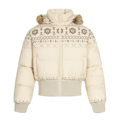 Glacier Bloom | Nordic Embroidered Hooded Puffer