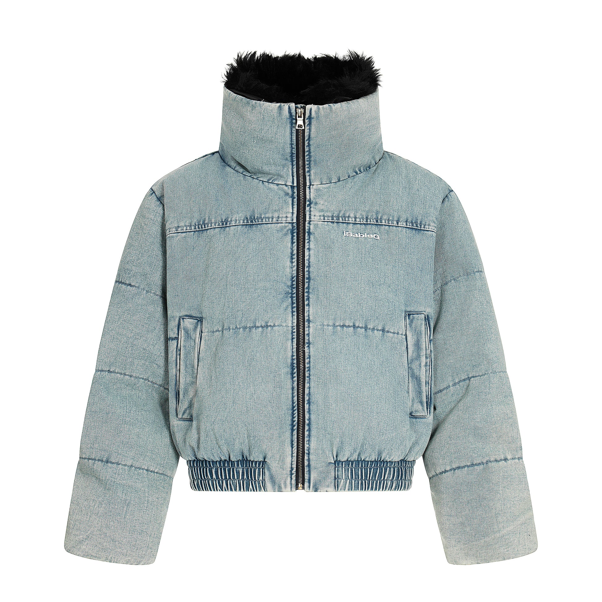 Denim Flare | Faux Fur Collar Bomber Jacket - Santo 