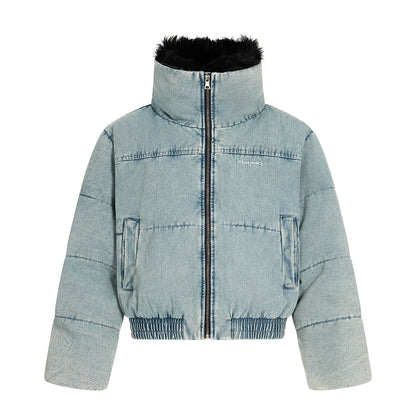 Denim Flare | Faux Fur Collar Bomber Jacket - Santo 