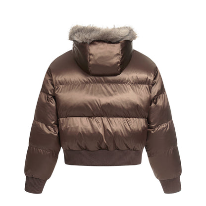 Frost Petal | Embroidered Satin Puffer Jacket