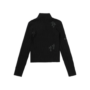 Fuzzy Pup | Striped Knit Cardigan with Dog Embroidery