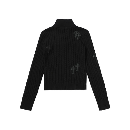 Fuzzy Pup | Striped Knit Cardigan with Dog Embroidery