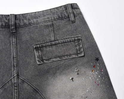 Starry Washed Rhinestone | Denim Shorts - Santo 