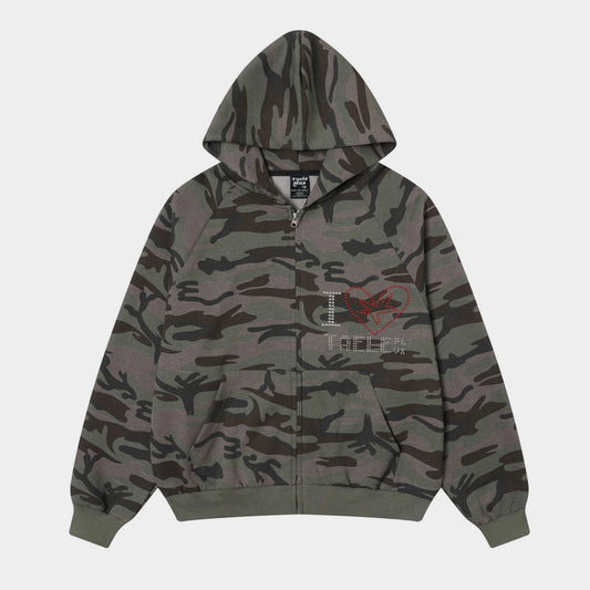 Rhinestone Camo | Zip-Up Hoodie - Santo 