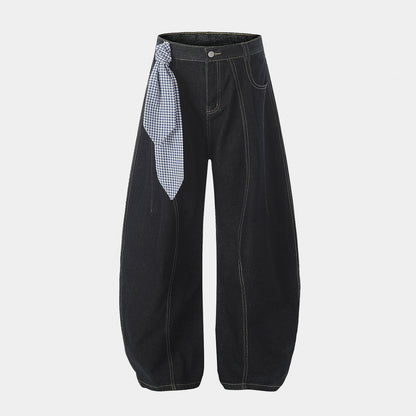 Gingham Tie Barrel | Baggy Jeans - Santo 