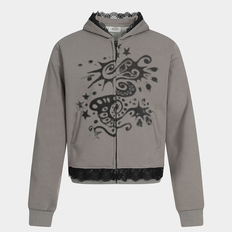Gothic Spray Print | Zip Up Hoodie - Santo 
