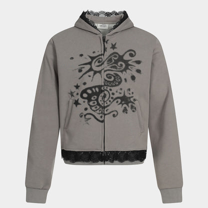 Gothic Spray Print | Zip Up Hoodie - Santo 