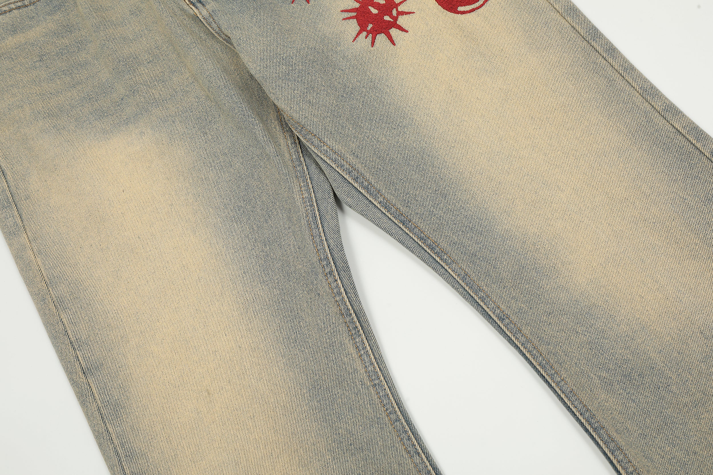 Red Chain | Faded Patterned Denim Jeans