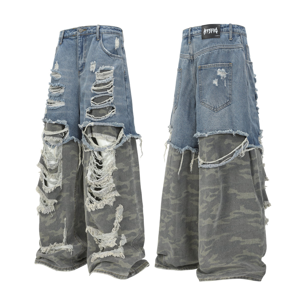 Ripped Denim Camo | Layered Jeans - Santo 