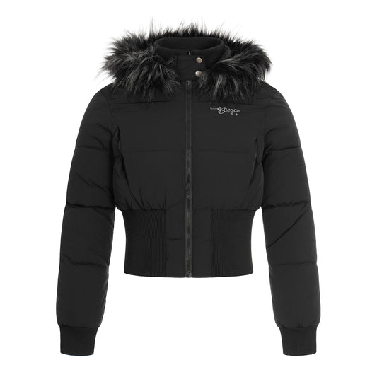 Fur Flare | Hooded Crop Puffer Jacket