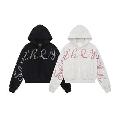 STELLAR | Rhinestone Script Zip Hoodie
