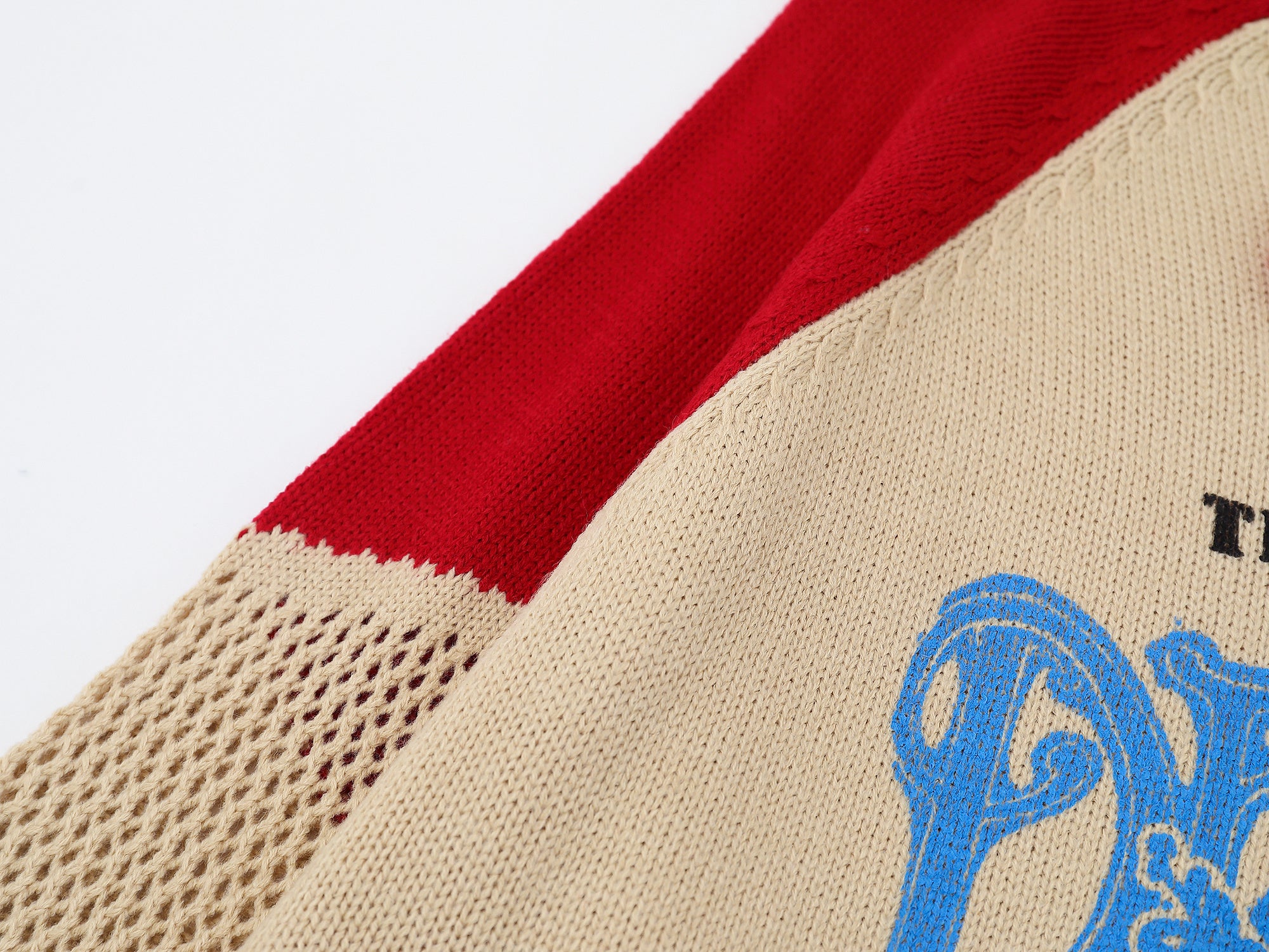 Graphic Script | Mesh-Sleeve Raglan Knit Pullover