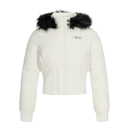 Fur Flare | Hooded Crop Puffer Jacket
