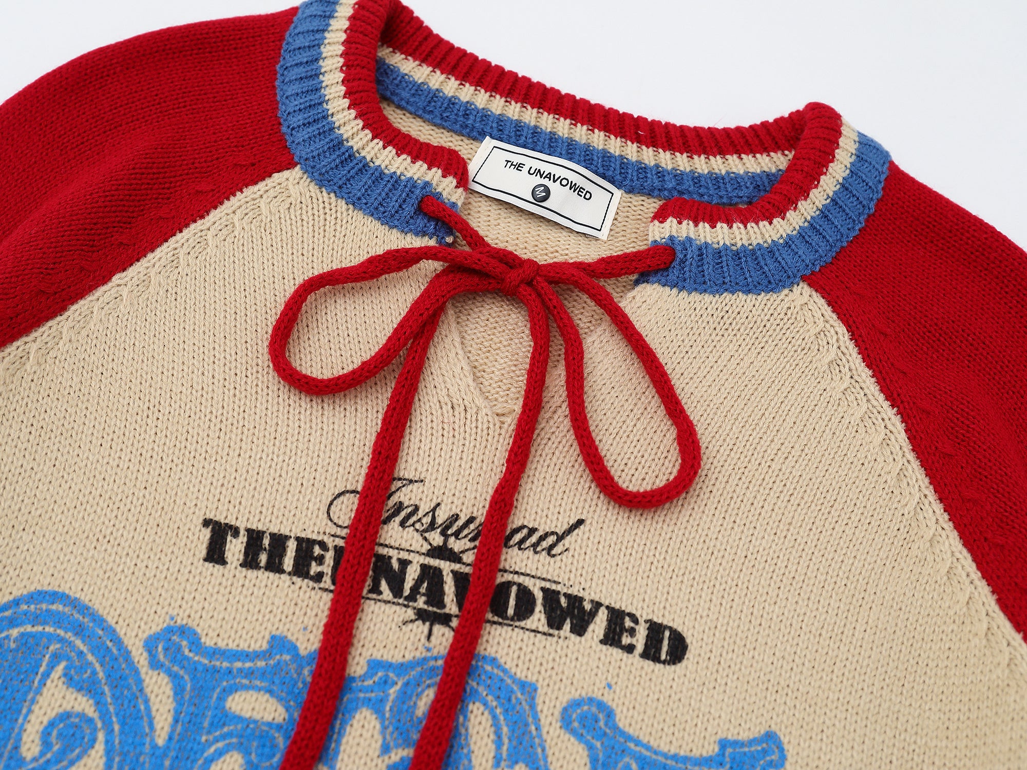 Graphic Script | Mesh-Sleeve Raglan Knit Pullover